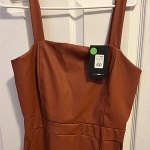 Cognac Faux Leather Dress - Fashion Nova
